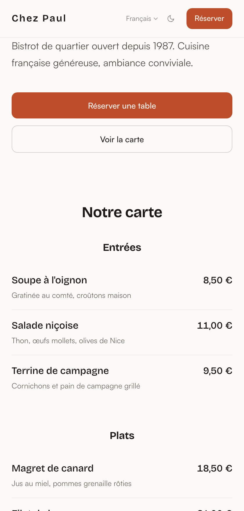 A restaurant's online storefront on ALATAP, mobile view